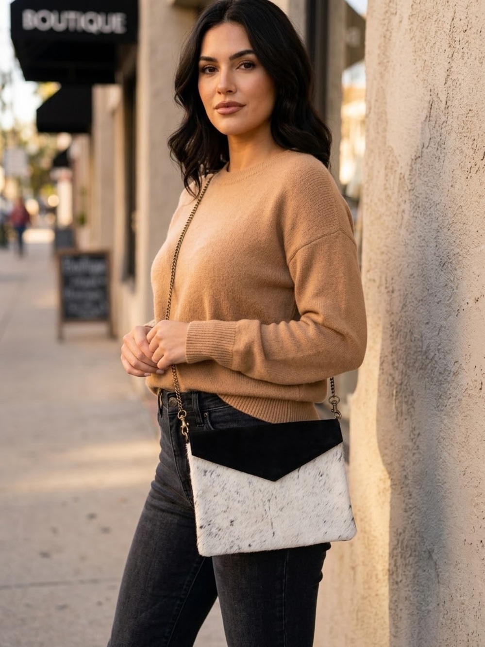 Fabulous MJ New York Hair-on-Hide Cowhide & Black Suede Envelope Crossbody Bag